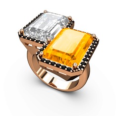 Avis Yüzük - Beyaz zirkon, sitrin ve siyah zirkon 18 ayar rose altın yüzük #18qttow