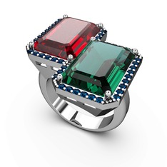 Garnet, yeşil kuvars ve lab safir 18 ayar beyaz altın yüzük