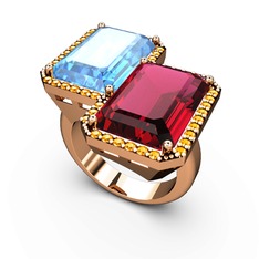Akuamarin, rodolit garnet ve sitrin 14 ayar rose altın yüzük