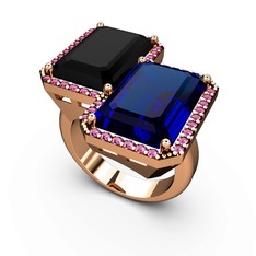 Siyah zirkon, lab safir ve rodolit garnet 8 ayar rose altın yüzük