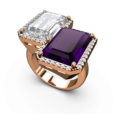 Avis Yüzük - Beyaz zirkon, ametist ve swarovski 14 ayar rose altın yüzük #19c4lxx
