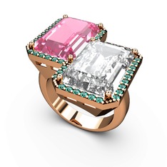 Avis Yüzük - Pembe kuvars, beyaz zirkon ve yeşil kuvars 8 ayar rose altın yüzük #1a9hupu