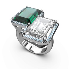 Yeşil kuvars, beyaz zirkon ve akuamarin 925 ayar gümüş yüzük