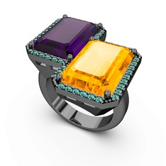 Avis Yüzük - Ametist, sitrin ve yeşil kuvars 925 ayar siyah rodyum kaplama gümüş yüzük #1amls3c