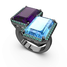Avis Yüzük - Ametist, akuamarin ve yeşil kuvars 925 ayar siyah rodyum kaplama gümüş yüzük #1au00qn