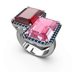 Garnet, pembe kuvars ve lab safir 18 ayar beyaz altın yüzük