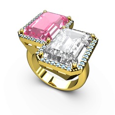 Avis Yüzük - Pembe kuvars, beyaz zirkon ve akuamarin 925 ayar altın kaplama gümüş yüzük #1b5shsx
