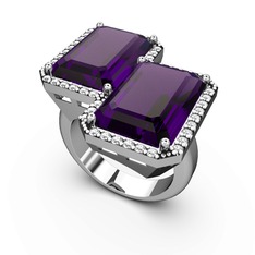 Avis Yüzük - Ametist ve swarovski 18 ayar beyaz altın yüzük #1bajg8k