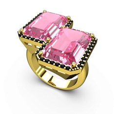 Pembe kuvars ve siyah zirkon 8 ayar altın yüzük