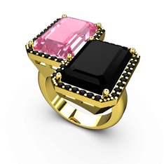 Pembe kuvars ve siyah zirkon 8 ayar altın yüzük