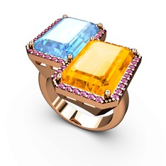 Akuamarin, sitrin ve rodolit garnet 8 ayar rose altın yüzük