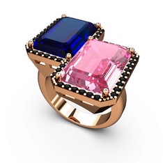 Avis Yüzük - Lab safir, pembe kuvars ve siyah zirkon 925 ayar rose altın kaplama gümüş yüzük #1chns8x
