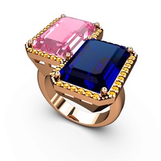 Pembe kuvars, lab safir ve sitrin 925 ayar rose altın kaplama gümüş yüzük