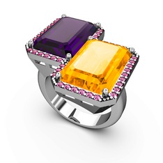 Avis Yüzük - Ametist, sitrin ve rodolit garnet 14 ayar beyaz altın yüzük #1dcslqy