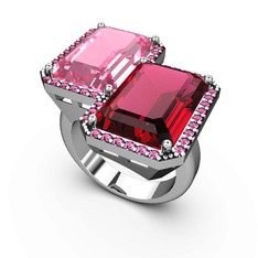 Avis Yüzük - Pembe kuvars ve rodolit garnet 8 ayar beyaz altın yüzük #1dyhsq6