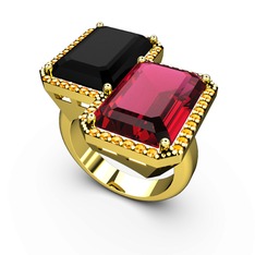 Siyah zirkon, rodolit garnet ve sitrin 8 ayar altın yüzük