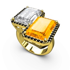 Avis Yüzük - Beyaz zirkon, sitrin ve siyah zirkon 925 ayar altın kaplama gümüş yüzük #1elvnbi