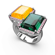 Avis Yüzük - Sitrin, yeşil kuvars ve pembe kuvars 18 ayar beyaz altın yüzük #1emlg0b