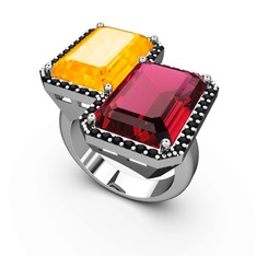 Avis Yüzük - Sitrin, rodolit garnet ve siyah zirkon 18 ayar beyaz altın yüzük #1eymwb