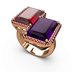 Garnet ve ametist 925 ayar rose altın kaplama gümüş yüzük