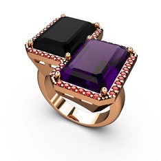 Avis Yüzük - Siyah zirkon, ametist ve garnet 14 ayar rose altın yüzük #1gu841v