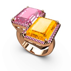 Avis Yüzük - Pembe kuvars, sitrin ve rodolit garnet 18 ayar rose altın yüzük #1huxkpa