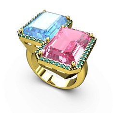 Akuamarin, pembe kuvars ve yeşil kuvars 14 ayar altın yüzük