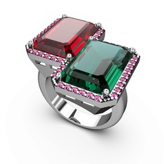 Avis Yüzük - Garnet, yeşil kuvars ve rodolit garnet 8 ayar beyaz altın yüzük #1hwj300