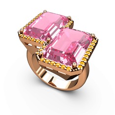 Pembe kuvars ve sitrin 925 ayar rose altın kaplama gümüş yüzük