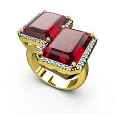 Garnet ve akuamarin 18 ayar altın yüzük
