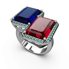 Avis Yüzük - Lab safir, garnet ve yeşil kuvars 18 ayar beyaz altın yüzük #1iwoyif