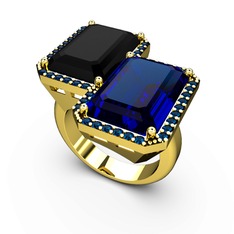 Avis Yüzük - Siyah zirkon ve lab safir 8 ayar altın yüzük #1j1z96i