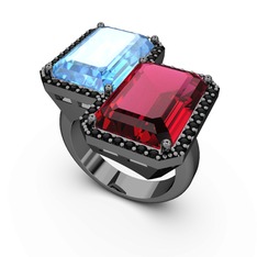 Avis Yüzük - Akuamarin, rodolit garnet ve siyah zirkon 925 ayar siyah rodyum kaplama gümüş yüzük #1jth7dc