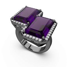 Avis Yüzük - Ametist ve swarovski 925 ayar siyah rodyum kaplama gümüş yüzük #1k4x8vw