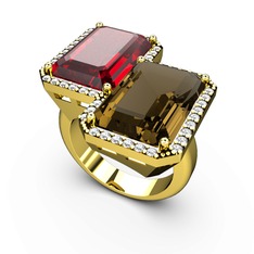 Avis Yüzük - Garnet, dumanlı kuvars ve swarovski 14 ayar altın yüzük #1k4yluo