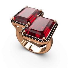 Garnet ve siyah zirkon 8 ayar rose altın yüzük