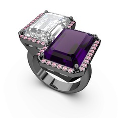 Avis Yüzük - Beyaz zirkon, ametist ve pembe kuvars 925 ayar siyah rodyum kaplama gümüş yüzük #1kn5h0c