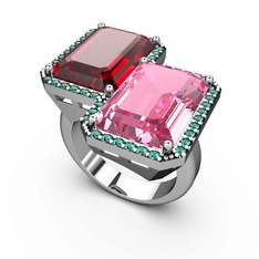 Garnet, pembe kuvars ve yeşil kuvars 18 ayar beyaz altın yüzük