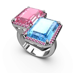 Avis Yüzük - Pembe kuvars, akuamarin ve rodolit garnet 14 ayar beyaz altın yüzük #1lcbp9c