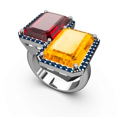 Garnet, sitrin ve lab safir 18 ayar beyaz altın yüzük