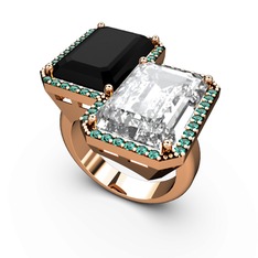Avis Yüzük - Siyah zirkon, beyaz zirkon ve yeşil kuvars 14 ayar rose altın yüzük #1ljehba