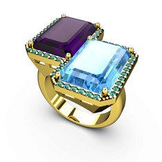 Ametist, akuamarin ve yeşil kuvars 14 ayar altın yüzük