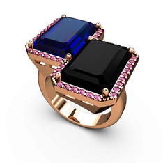 Avis Yüzük - Lab safir, siyah zirkon ve rodolit garnet 8 ayar rose altın yüzük #1ly1z99