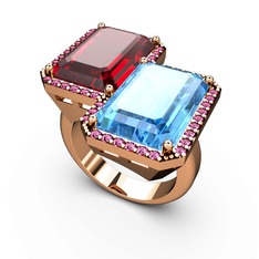 Garnet, akuamarin ve rodolit garnet 18 ayar rose altın yüzük