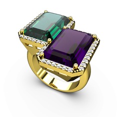 Avis Yüzük - Yeşil kuvars, ametist ve swarovski 18 ayar altın yüzük #1m89i00