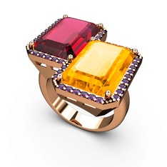 Rodolit garnet, sitrin ve ametist 14 ayar rose altın yüzük