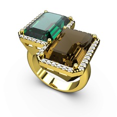 Avis Yüzük - Yeşil kuvars, dumanlı kuvars ve swarovski 18 ayar altın yüzük #1n7pvqw