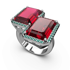Rodolit garnet, garnet ve yeşil kuvars 8 ayar beyaz altın yüzük