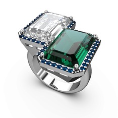 Avis Yüzük - Beyaz zirkon, yeşil kuvars ve lab safir 925 ayar gümüş yüzük #1ndet3u