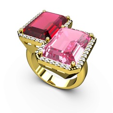Rodolit garnet, pembe kuvars ve swarovski 18 ayar altın yüzük